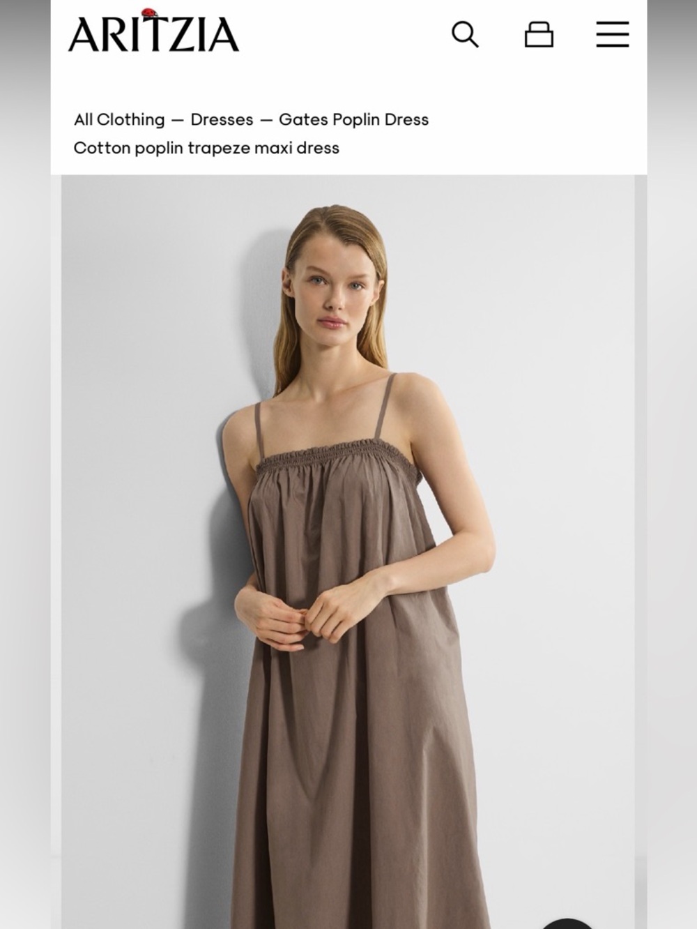 Aritzia Gates Poplin Trapeze Dress. Small. Taupe Brown. Excellent condition!
